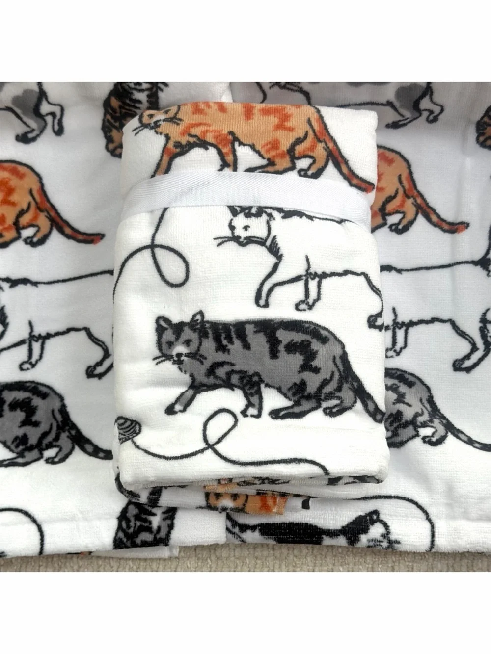 Deborah Connolly 4pc Cat Print Bath & Hand Towel Set White Orange Decor Gift NWT